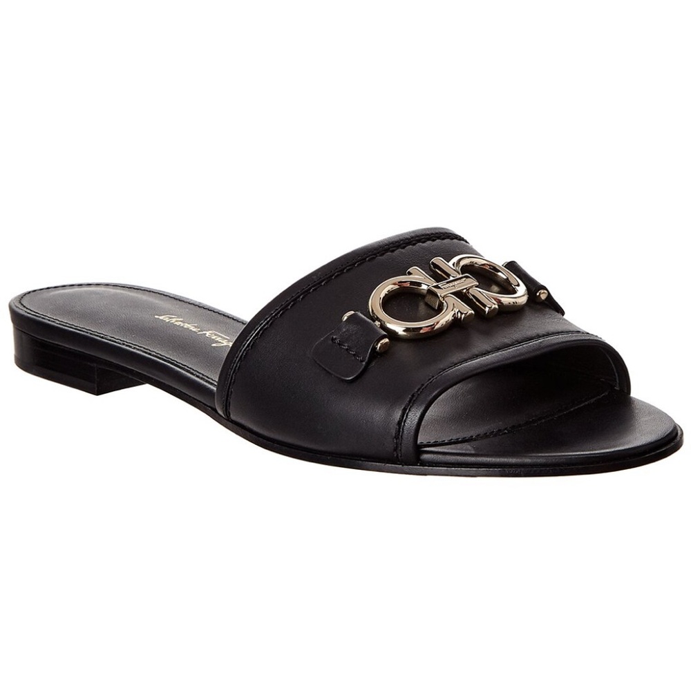 Salvatore Ferragamo Black Mules with silver Accents